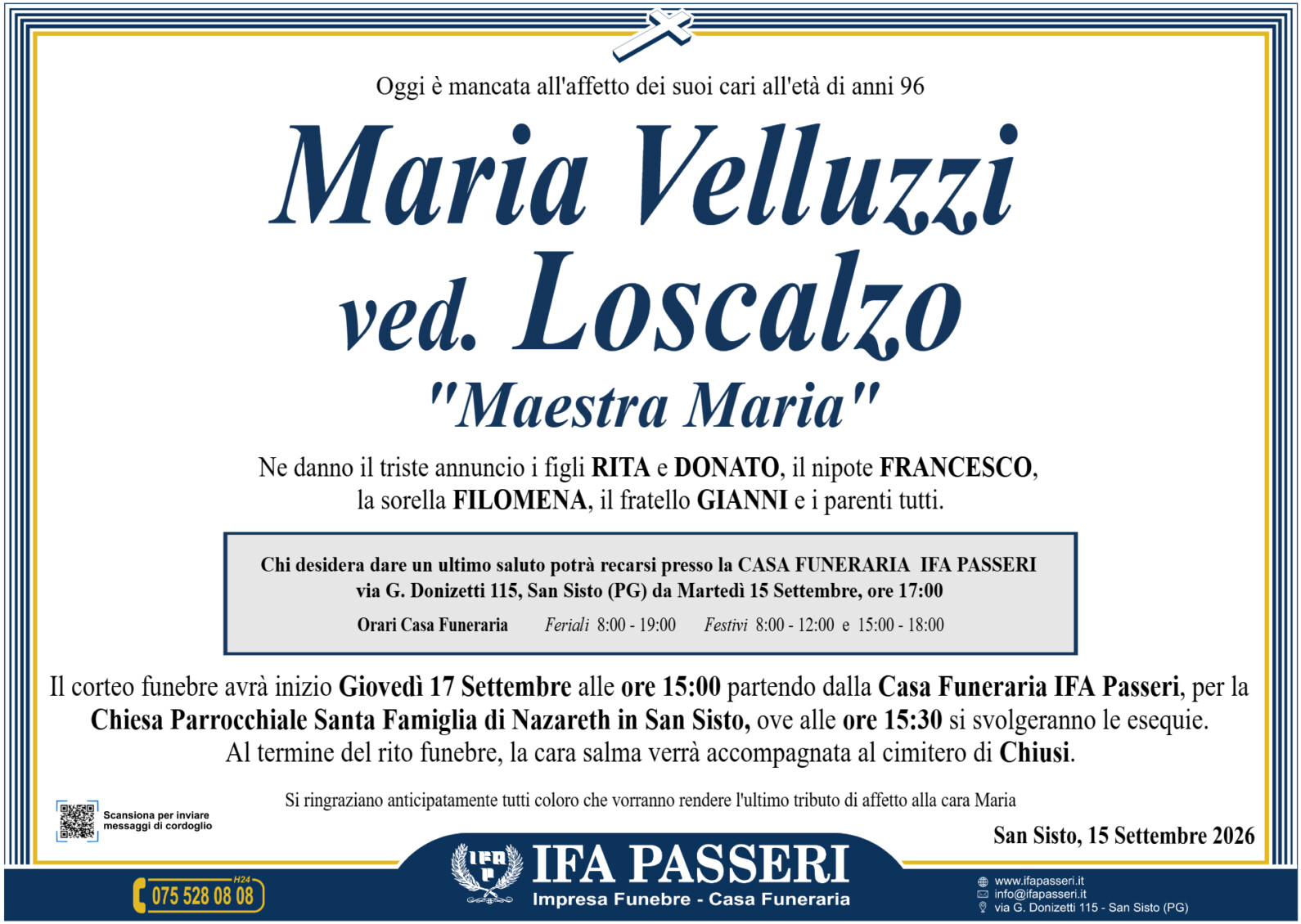 Maria Velluzzi ved. Loscalzo “Maestra Maria”